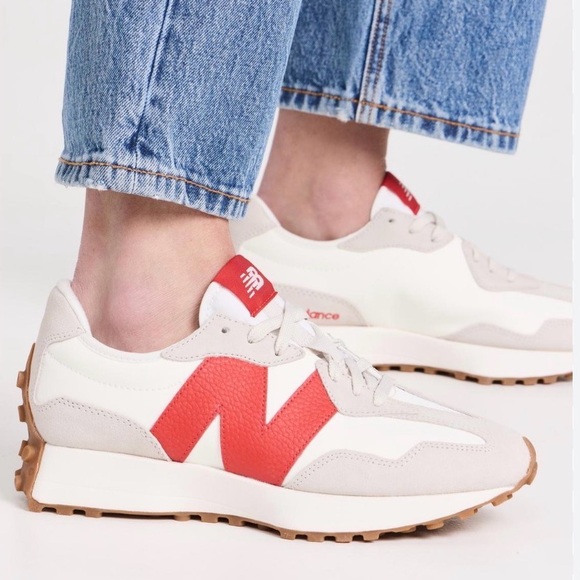 New Balance Shoes - New Balance 327 White and Red Sneakers